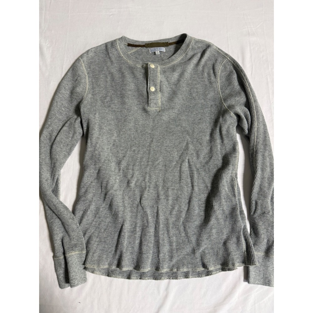 Wallace & Barnes Mens Grey Waffle Knit Thermal Henley Long Sleeve Shirt L